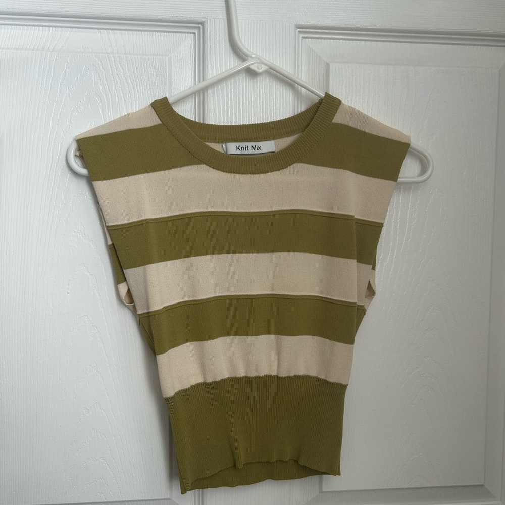 Olive and Cream Striped Women's Top